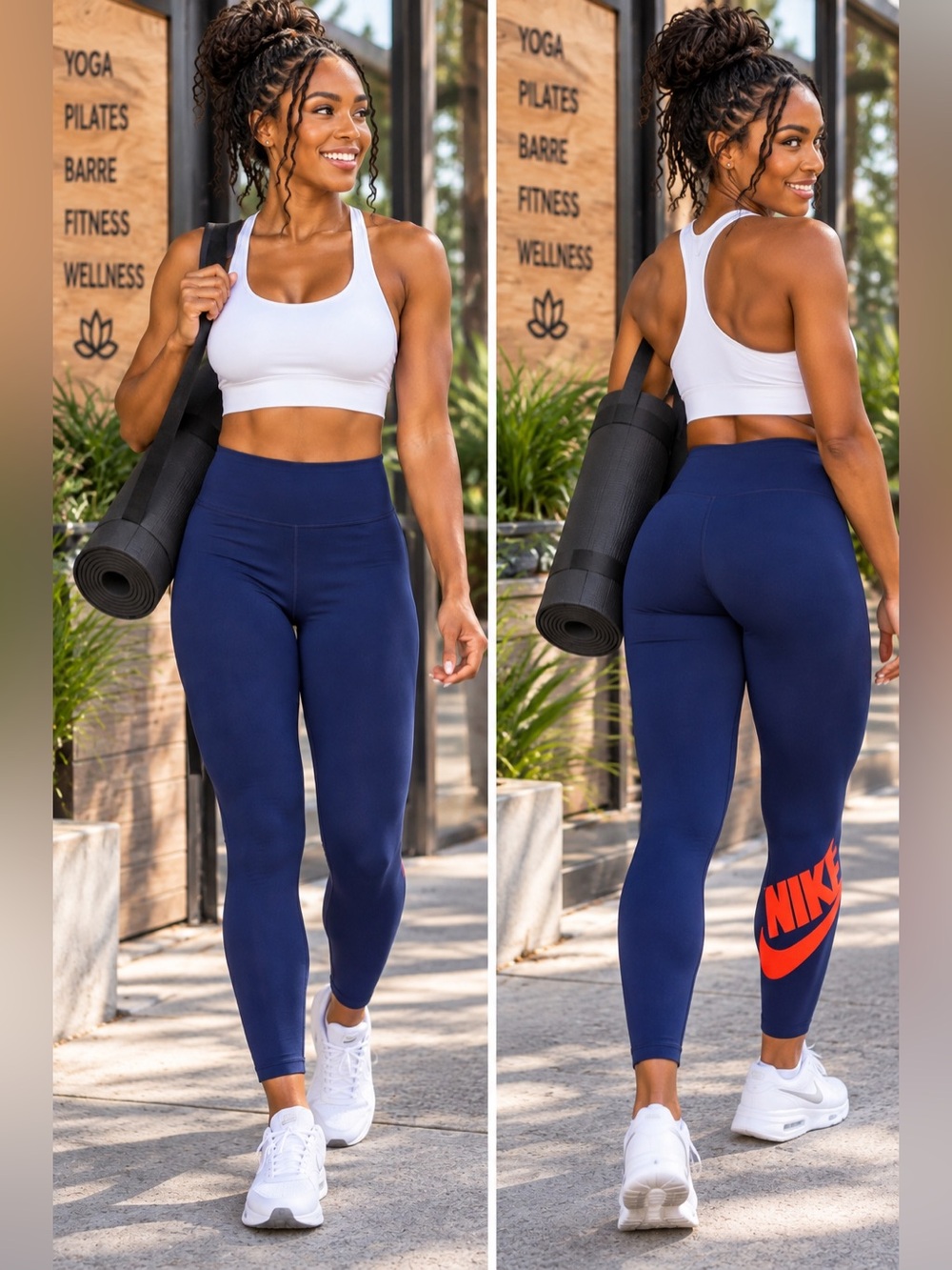 Nike Just Do It Women’s Leggings Medium Navy Blue Neon Orange Logo
